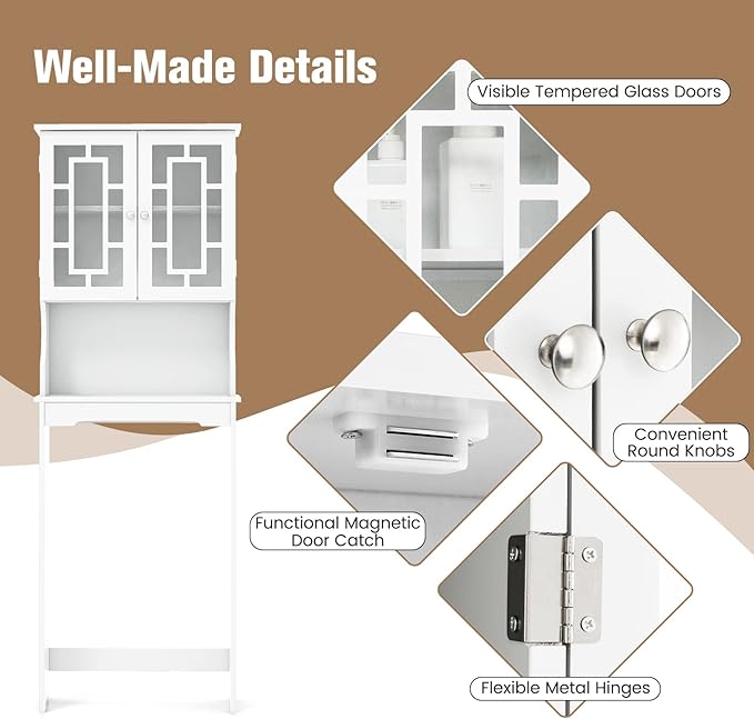 Giantex Over-The-Toilet Storage Space Saver, Bathroom Organizer with Cabinet and Shelf, Above Toilet Standing Rack (White)