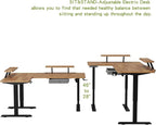 Radlove 63-Inch Large Electric Height Adjustable Computer L-Shaped Desk with Memory Controller Corner Standing Desk Modern Workstation with Splice Board Ergonomic Desk (Black Frame + Rustic Brown Top)