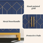 HLR Accent Cabinet with Gold Trim Set of 2,Storage Cabinet with 2 Doors,Modern Wooden Sideboard for Living Room, Kitchen, Office and Hallway(Blue)