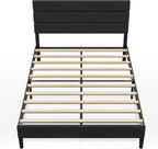 WLIVE Full Size Upholstered Bed Frame, Velvet Square Tufted Headboard,Sturdy Metal & Wooden Slats Support, No Box Spring Needed, Black