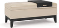 SIMPLIHOME Oregon 42 inch Wide Transitional Rectangle Storage Ottoman Bench with Tray in Satin Cream Vegan Faux Leather, Assembled, For the Living Room, Entryway and Family Room