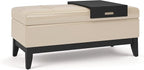 SIMPLIHOME Oregon 42 inch Wide Transitional Rectangle Storage Ottoman Bench with Tray in Satin Cream Vegan Faux Leather, Assembled, For the Living Room, Entryway and Family Room