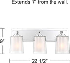 Possini Euro Design Mabelle Modern Wall Light Chrome Silver Hardwired 22 1/2" Wide 3-Light Fixture Mounted Clear Seedy Outer Frosted Glass Inner Bathroom Vanity Mirror House Home Hallway Room Decor