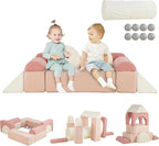 Asweets Kids Play Couch with Tunnel and Balls, Play Couch for Toddlers, Kids Foam Convertible Play Building Fort for Christmas and New Year, Pink