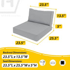 AAAAAcessories Outdoor Deep Seat Cushions, Waterproof, Fade-Resistant Patio Furniture Replacement Cushions, 23.5" x 25.5" x 5" + 23.5" x 13.5", Set of 2, Gray