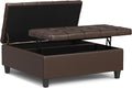 SIMPLIHOME Harrison 40 inch Wide Transitional Square Large Coffee Table Storage Ottoman in Chocolate Brown Vegan Faux Leather, Assembled, for The Living Room and Bedroom