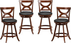 COSTWAY Bar Stools Set of 4, 360-Degree Swivel Chairs with Soft Cushion & Elegant Hollow Backrest, Rubber Wood Footrests, Upholstered Swivel Counter Stools for Kitchen Island, Pub, Café (4, 24‘’)