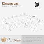ABCASA 112" L Shaped Sectional Sofa with Detachable Sofa Cover, Reversible Sectional Modular Couch for Living Room, Linen Fabric Corner Couch with 7 Seats, Grey