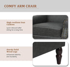 Accent Chair, Mid Century Modern Faux Leather Arm Chair with Wood Leg for Living Room, Bedroom, Comfy PU Leather Club Reading Chairs with Wingback & Nailhead Trim (Leather Black Grey, Set of 2)