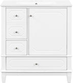 Bathroom Vanity with Ceramic Sink 30 inch, Multi-Functional Storage Cabinet with Drawers and Door Shelf, Solid Wood Frame, Soft-Closing Door, White