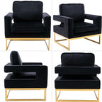 Modern Accent Chair, Velvet Upholstered Side Chair with Backrest, Comfy Armchair Side Chair with Golden Metal Base for Living Room Reception Room, 1PC, Black