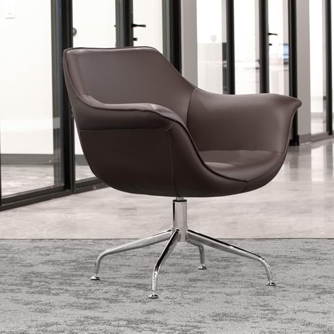 ZURI Modern Mala Swivel Chair Soft Brown Leatherette Upholstery Stainless Steel Base