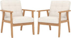 Modern Accent Chairs Set of 2, Upholstered Linen Fabric Leisure Chairs with Backrest Button and Wooden Frame for Living Room Bedroom Reading (Beige)