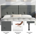 King Headboard Only with Adjustable Metal Legs, Faux Leather Upholstered Headboard King Size, Modern Stylish Headboard with Sunken Dot Design, Sturdy Bed Headboard for Bedroom, Gray