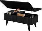 3 in 1 Lift Top Coffee Table, Fluted Convertible Coffee Tables Converts to Dining Tables, Modern Oval Wooden Center Table with Storage for Living Room Office Small Space, Partial Assembly (Black)