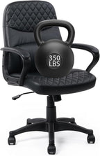 CLATINA Office Chair - Mid Back Leather Computer Desk Chairs with Wheels, Ergonomic Executive Swivel Stool with Lumbar Support, Armrest for Home Office, Black