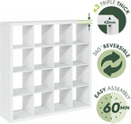Furinno Cubicle Book Shelf, 16-Cube Bookshelf, Triple Thick Frame Cube Storage Organizer, Bookcase, 15.4 x 57.4 x 56.9, for Home Office, Living Room, Plain White