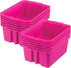 Really Good Stuff - 160074PIN Stackable Plastic Book and Organizer Bins for Classroom or Home Use – Sturdy, Colored Plastic Baskets (Set of 12),Pink
