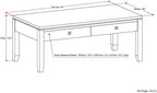 SIMPLIHOME Cosmopolitan Coffee Table - 42 inch Wide Solid Wood Contemporary Rectangle Cocktail Table in Mahogany Brown, Stylish Living Room Table with 2 Drawers and Square Brushed Nickel Knobs