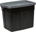 Rubbermaid Garage Storage Bins Black Plastic Stackable Storage with 3-Pack 31 GAL Capacity, Totes for Storage Home Organization Durable - Heavy Duty (31 GAL - 3 Pack Solid Black and Grey)