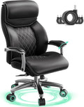 Big and Tall Office Chair with Wide Area Armrest, 600lbs Heavy Duty Desk Chair with Adjustable Lumbar Support, PU Leather High Back Ergonomic Executive Computer Chair with 3'' Silent Casters
