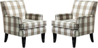 HULALA HOME Modern Accent Chairs Set of 2, Farmhouse High Back Buffalo Plaid Chairs with Wooden Legs & Nail Head Trim, Comfy Upholstered Armchairs for Living Room/Bedroom (Buffalo Beige)