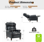 HULALA HOME Genuine Leather Recliner Chair, Traditional Manual Pushback Comfy Seating for Living Room, Thick Cushion & Solid Wood Legs, Wingback Recliner with Nailhead Trim, Navy