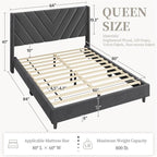 Yaheetech Queen Bed Frame Upholstered Platform Bed with Wing Side/Wooden Slat Support/Tufted Headboard with Wing Side/Mattress Foundation/No Box Spring Needed,Dark Gray Queen Bed
