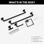 5-Piece Bathroom Hardware Set Matte Black, Lava Odoro Towel Bar Set Stainless Steel Wall Mounted - Include 2 Towel Bar Towel Ring Toilet Paper Holder and Double Hook, 23.6-Inch