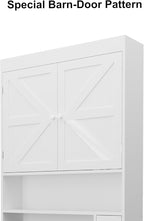 Over-The-Toilet Storage Cabinet - 2 Door Bathroom Organizer with Adjustable Shelves, Farmhouse Style Space-Saving Rack for Bathroom, Toilet, Laundry Room (White)