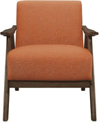 Lexicon Mid Century Modern Accent Chair with Solid Wood Frame in Walnut Finish, Upholstered Living Room Lounge Arm Chair, Thick and Comfy Innerspring Seat Cushion, Linen-Look Fabric, Orange