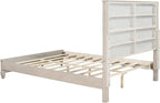 Queen Size Solid Wood Platform Bed Frame, Solid Wood Bed with 63.58" Headboard, Solid Wood Leg/No Box Spring Needed/Noise Free/Beige