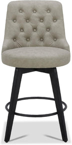Watson & Whitely Counter Height Bar Stools, Faux Leather Upholstered Modern Swivel Barstool with Back, Solid Wood Legs, 26" H Seat, Stone Grey