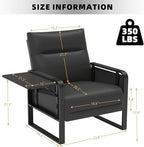Faux Leather Accent Chair, Upholstered Armchair with Side Tray & Pocket, Comfy Reading Chair for Living Room, Bedroom, Guest Room, Black