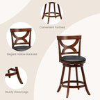 COSTWAY Bar Stools Set of 2, 24'' 360-Degree Swivel Chairs with Soft Cushion & Elegant Hollow Backrest, Rubber Wood Footrests, Upholstered Swivel Counter Stools for Kitchen Island, Pub, Café (2, 24‘’)