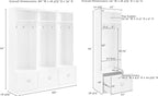 Crosley Furniture Harper 3-Piece Hall Tree Entryway Set with Storage Bench and Coat Rack Hooks for Hanging, White