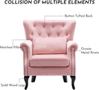 Accent Reading Arm Chairs for Living Room Bedroom, Midcentury Modern Comfy Corner Sofa Chair, Wingback Waiting Room Club Chair with Button Tufted Back &Lumbar Pillow, Velvet Pink