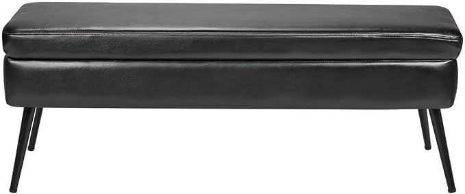 VEVOR Leather Storage Ottoman Bench, PU Leather Bench with Storage and Metal Legs, Modern Shoe Benches Seat for Entryway, Upholstered End of Bed Benches for Living Room, Dining Room, Hallway, Black