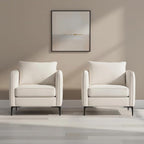 Velvet Accent Chairs Set of 2, Comfy Upholstered Single Sofa Chair Mid-Century Modern Armchair with Thick Cushion and Wood Frame Side Chair for Living Room Bedroom Apartment (Ivory)