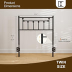 Metal Twin Size Headboard - Adjustable Height - Victorian Farmhouse Style, Steel Twin/Twin XL Headboard Only for Bedroom, Easy Assembly, Black