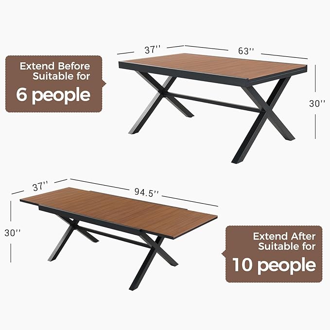 Grand patio 7-Piece Outdoor Dining Set for 6, Patio Dining Furniture Set for 6 Swivel Rope Wicker Chairs & 1 Extendable Rectangular Dining Table, Light Gray Brown