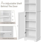 Yaheetech Tall Slim Storage Cabinet with 3 Shelves & Door, Freestanding Linen Cabinet for Bathroom, Living Room, Entryway, 16 x 12 x 60.5 Inches, White