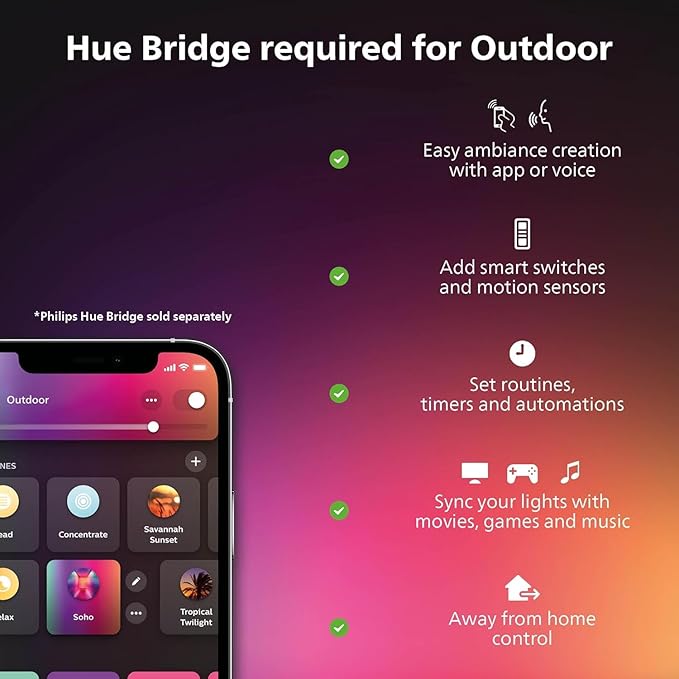 Philips Hue Festavia Globe Outdoor String Lights, White & Color Ambiance, 22ft,8 Bulbs, Dimmable, Control with Hue App or Voice, Bridge Required