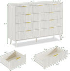LYNSOM Fluted 9 Drawer Dresser for Bedroom, 55" Wide Modern Chest of Drawers with Curved Profile Design and Metal Handles, Wood Dresser TV Stand & Storage Organizer for Bedroom, Hallway, White