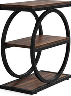 Tribesigns End Table Set of 2, Narrow End Table with 3 Storage Shelves, Wooden Side Table, Industrial Small Sofa Side Table for Living Room, Slim Nightstand and Bedside Table for Bedroom