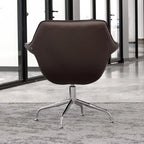 ZURI Modern Mala Swivel Chair Soft Brown Leatherette Upholstery Stainless Steel Base
