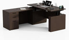 66.93'' Height Adjustable L-Shaped Executive Desk with Drawers and Shelves (Espresso)