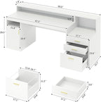 Computer Desk with 3 Drawer & Storage Shelves, Home Office Desk with File Drawer & Cabinet, Writing Study Table with Long Monitor Stand & Printer Shelf, Executive Desk, White