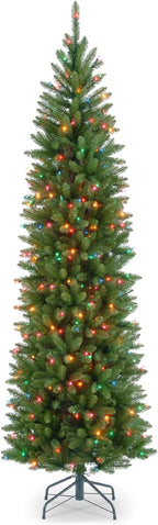 National Tree Company 7 ft Pre-Lit Kingswood Fir Slim Artificial Christmas Tree, 300 Multicolor Lights, 892 Tips, Includes Stand, Green