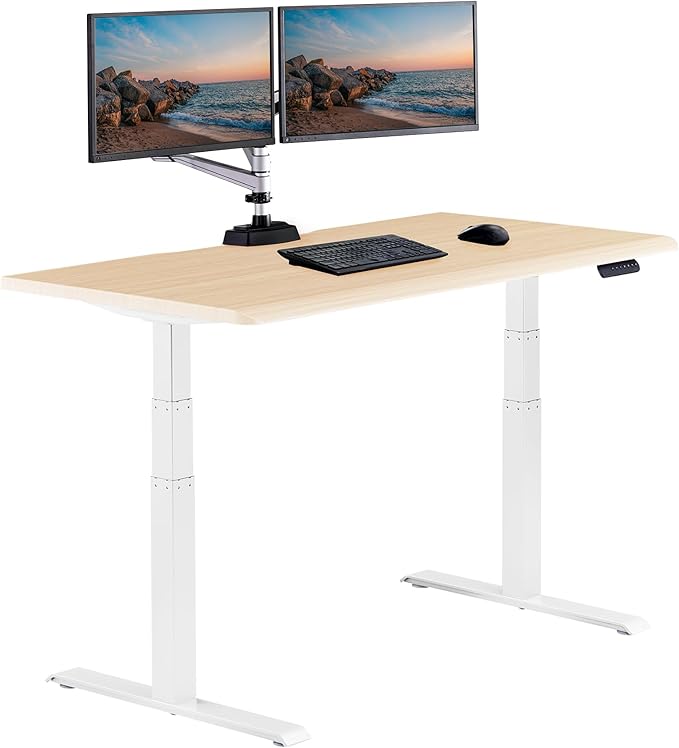 Vari ComfortEdge 60x30 Inch Adjustable Electric Standing Desk – Sit Stand VariDesk with Memory Presets, Sloped Edge, 200 LB Capacity + Tool-Free Assembly (Light Wood)